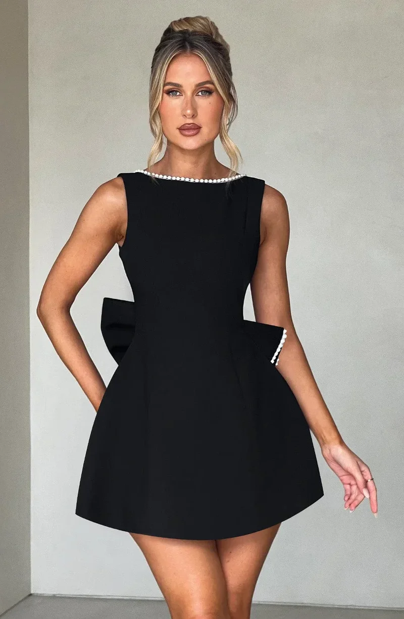 Rosa, ärmelloses A-Linien-Minikleid für Damen | Mit Perlenbesatz