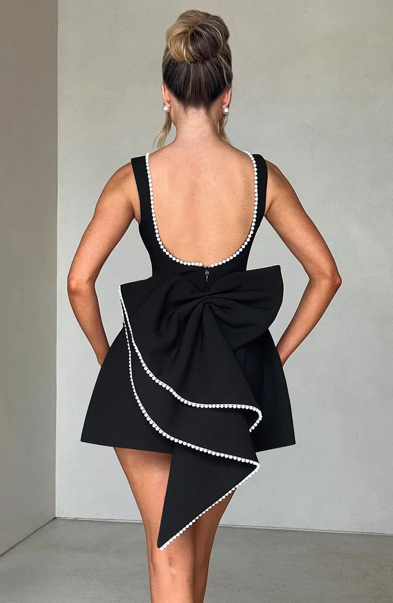 Rosa, ärmelloses A-Linien-Minikleid für Damen | Mit Perlenbesatz