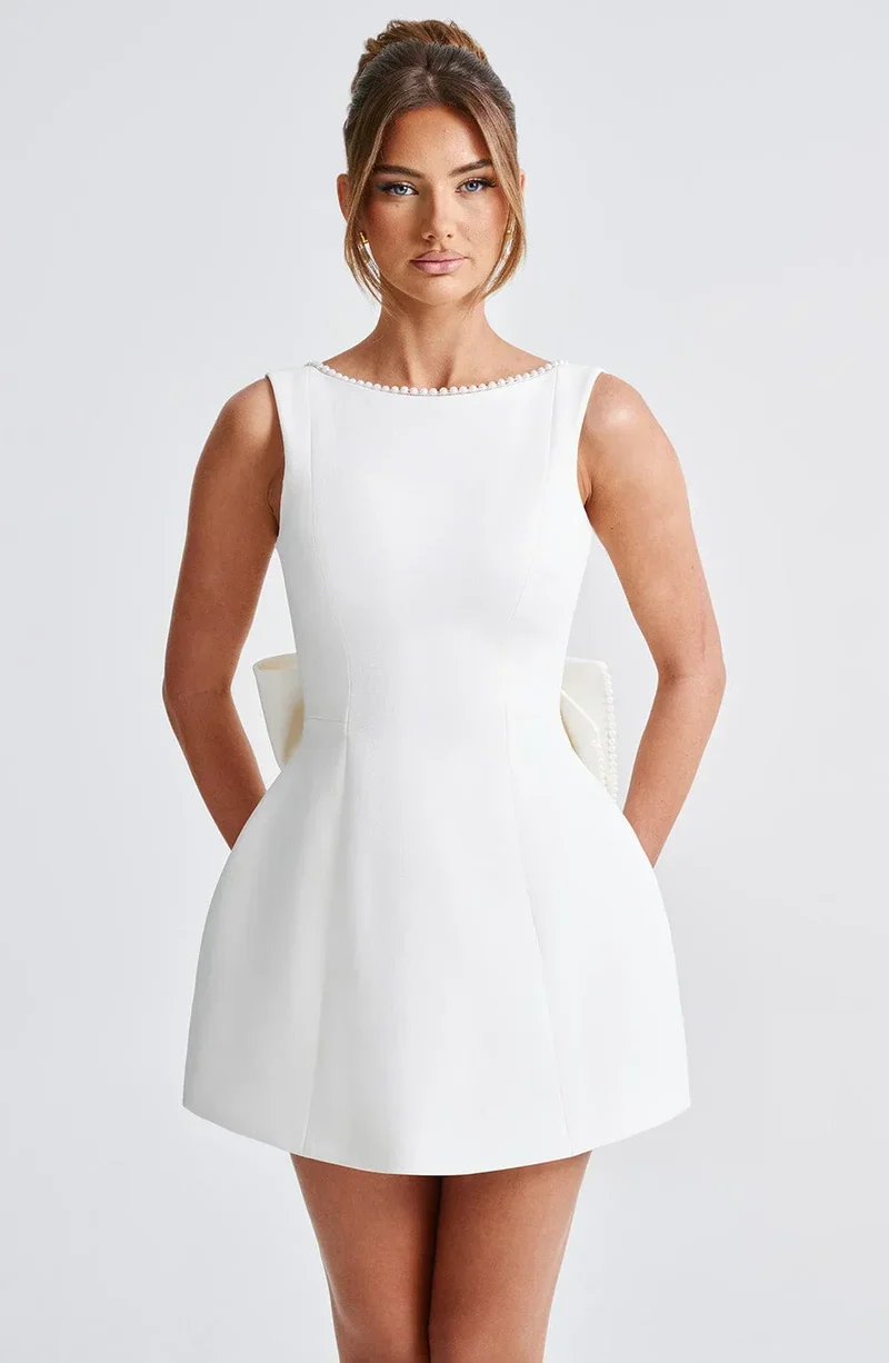 Rosa, ärmelloses A-Linien-Minikleid für Damen | Mit Perlenbesatz