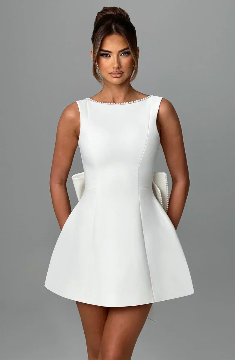 Rosa, ärmelloses A-Linien-Minikleid für Damen | Mit Perlenbesatz