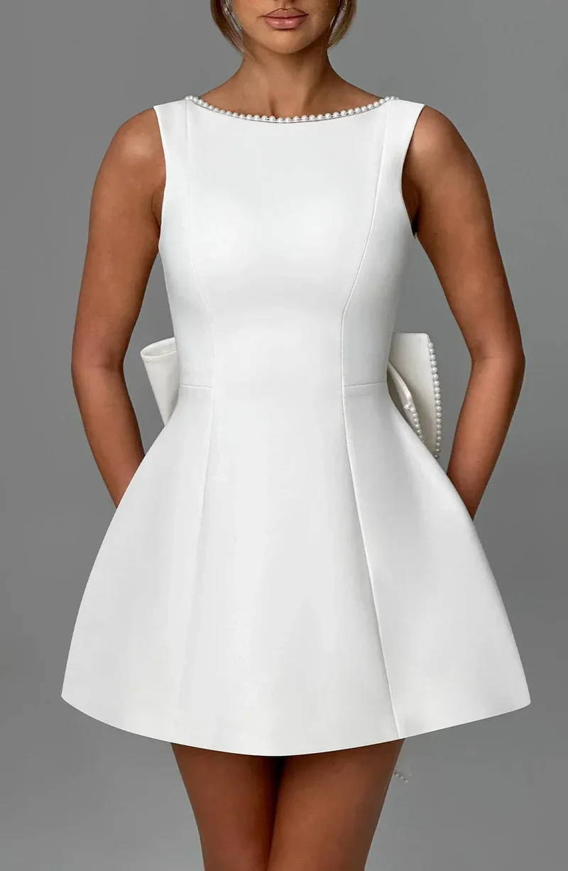 Rosa, ärmelloses A-Linien-Minikleid für Damen | Mit Perlenbesatz