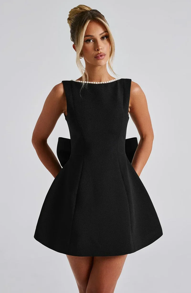 Rosa, ärmelloses A-Linien-Minikleid für Damen | Mit Perlenbesatz