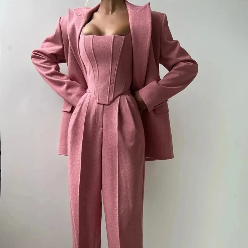 3-teiliges, tailliertes Set für Damen: Oberteil, Rock und Blazer