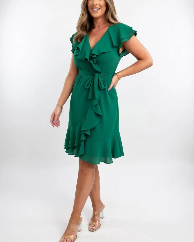 Geiss – Elegantes Fließendes Wickelkleid Mit Rüschen