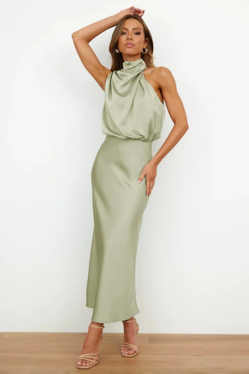 Aukje – Elegantes ärmelloses Maxikleid Aus Satin