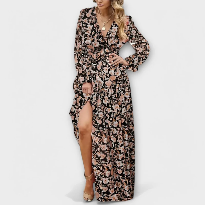 Lukrecija - Maxi Kleid Mit Blumenmuster Und V-Ausschnitt