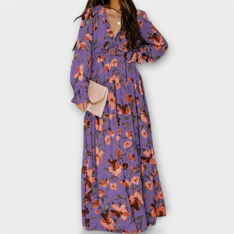 Lukrecija - Maxi Kleid Mit Blumenmuster Und V-Ausschnitt