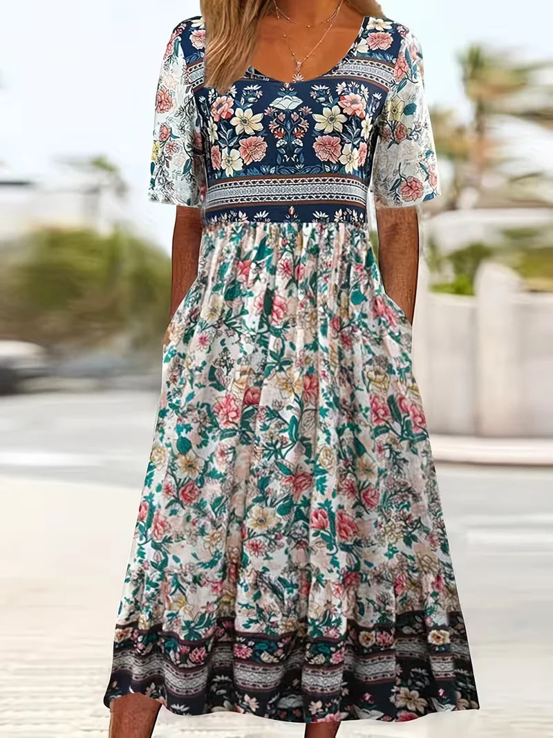 Lisan – Kleid mit Vintage-Blumenmuster und Tasche