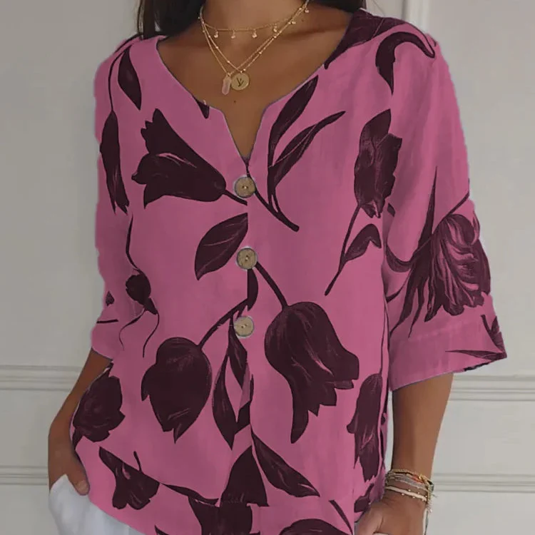 Lara Blumen V-Ausschnitt Bluse Damen | Elegant & Bequem