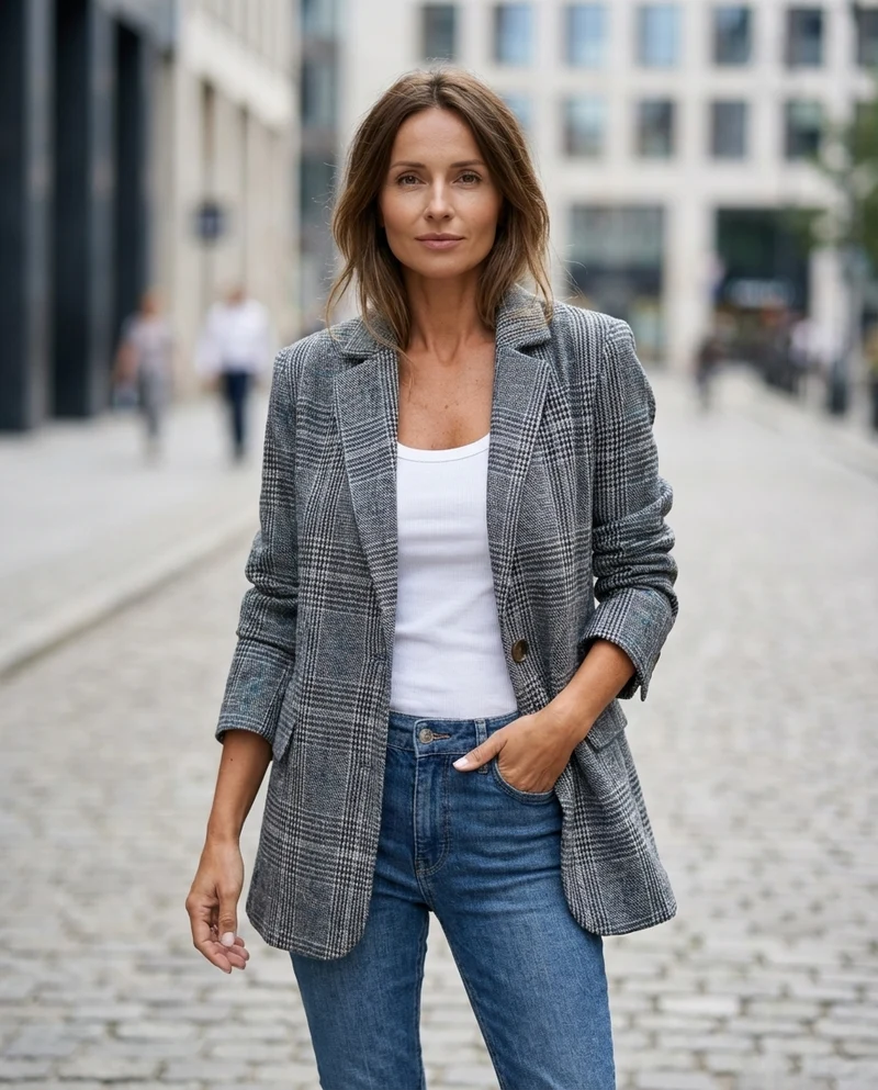 Basia – Stilvoller Winter Blazer Im Karomuster