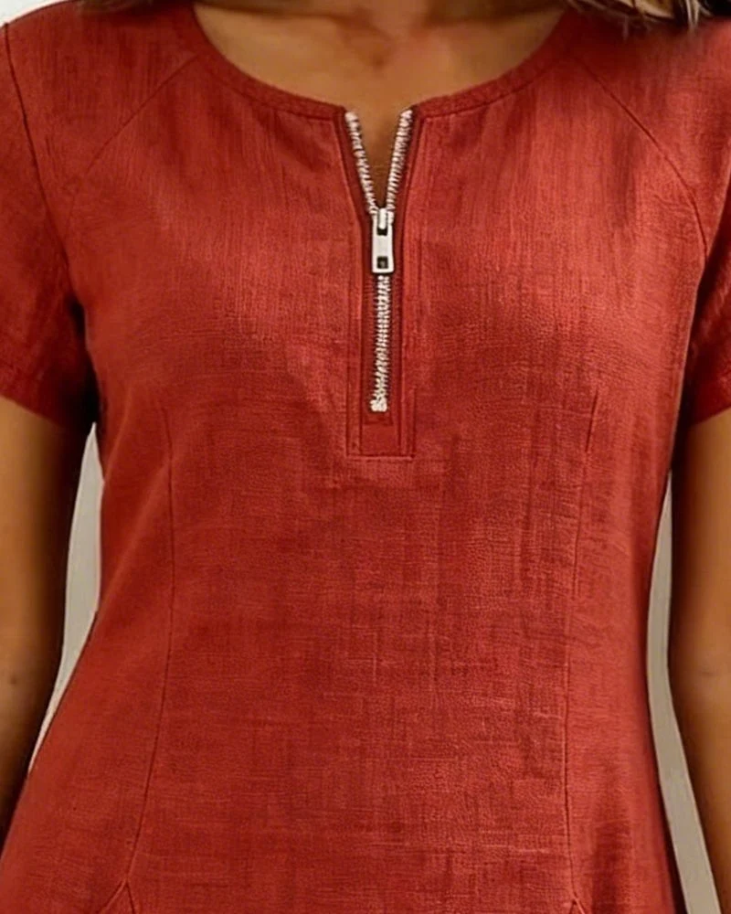 Krystan – Kurzärmeliges Utility Kleid Mit Reißverschluss Vorne