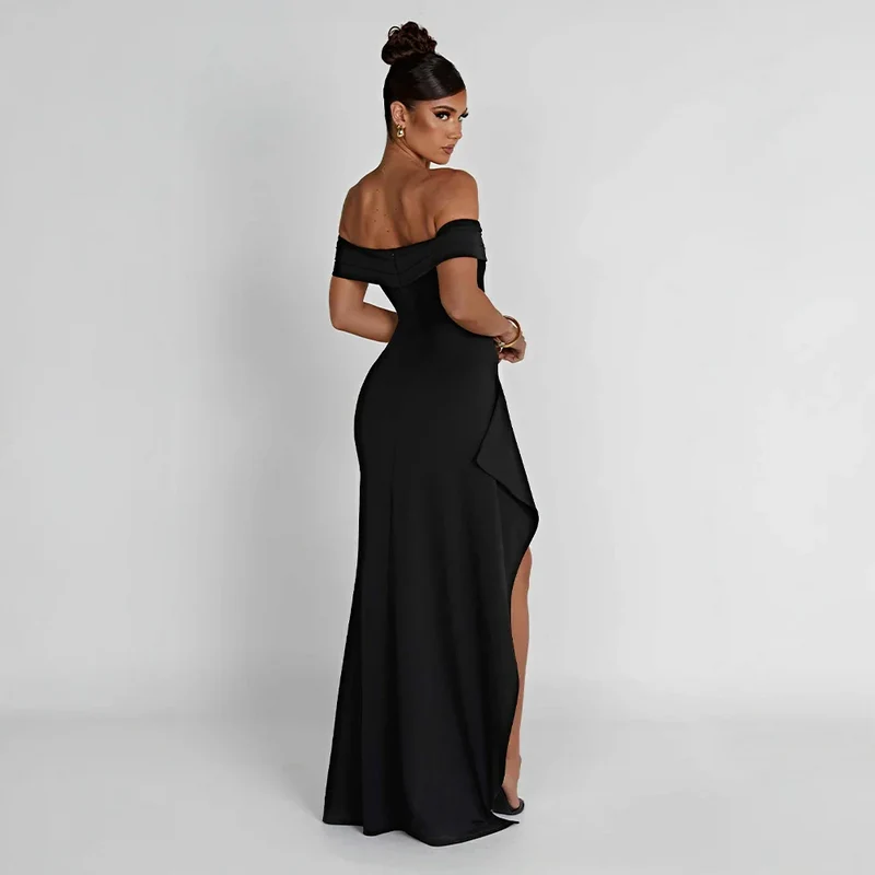 Maxikleid für Damen mit schulterfreiem Ausschnitt und Seitenschlitz