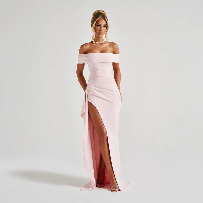 Maxikleid für Damen mit schulterfreiem Ausschnitt und Seitenschlitz