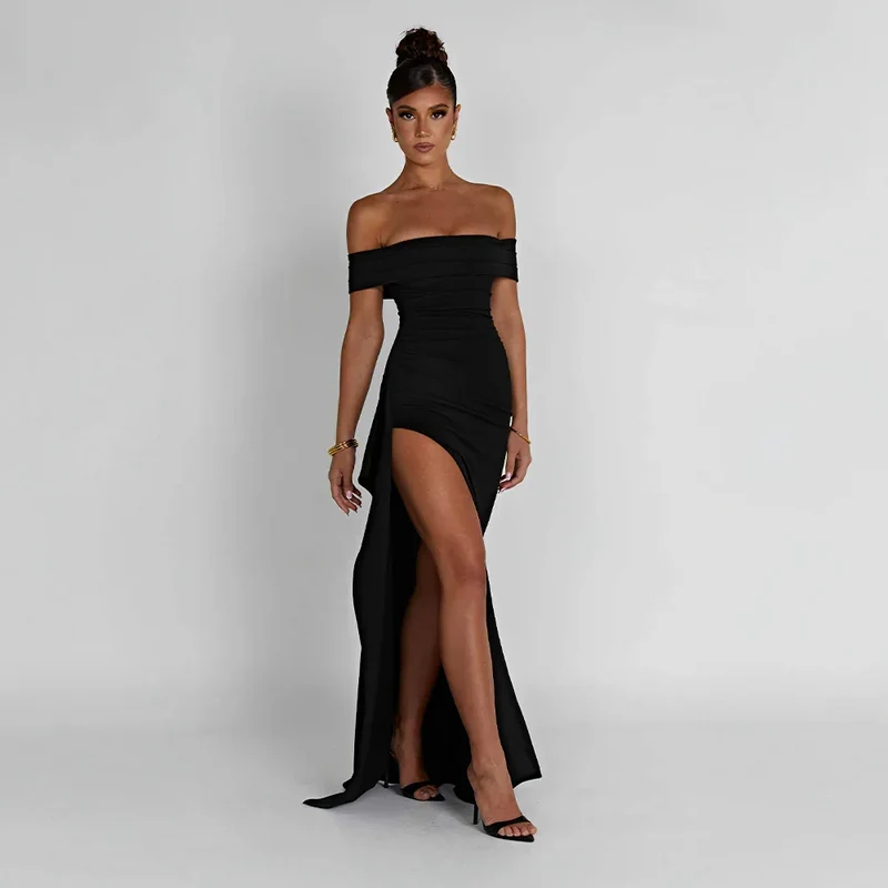 Maxikleid für Damen mit schulterfreiem Ausschnitt und Seitenschlitz
