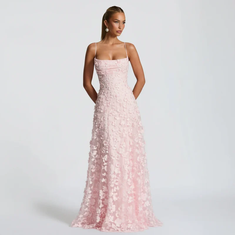 Maxikleid für Damen mit Blumenmuster und Spaghettiträgern