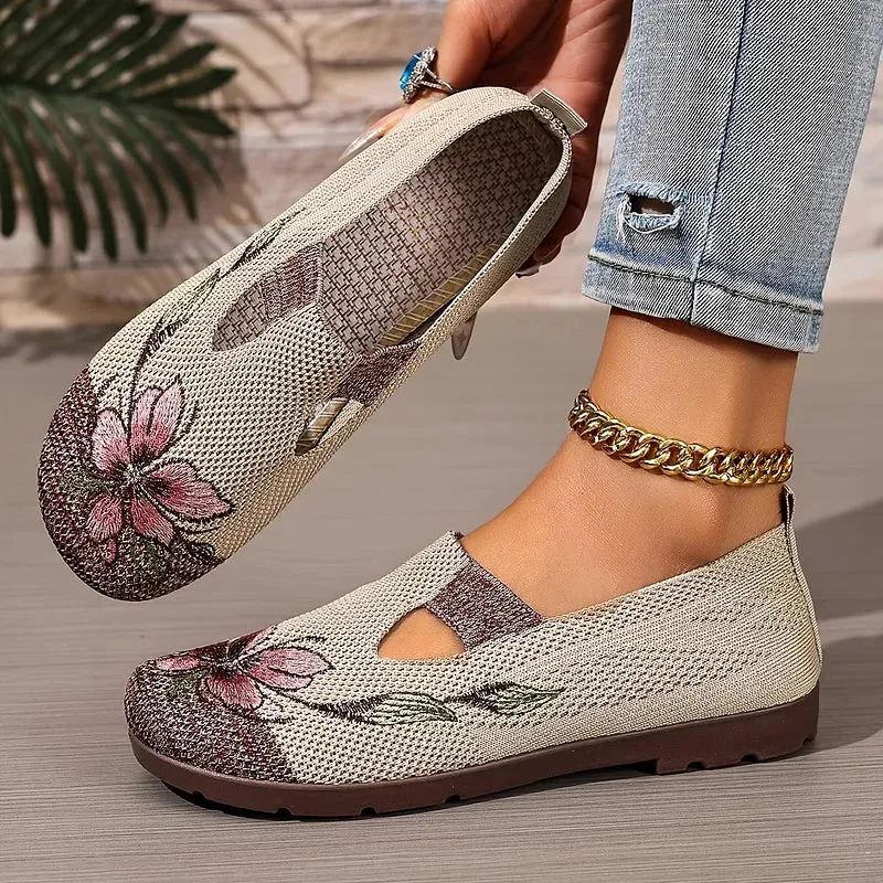 Martine – Atmungsaktive Strick Schuhe Mit Blumenstickerei