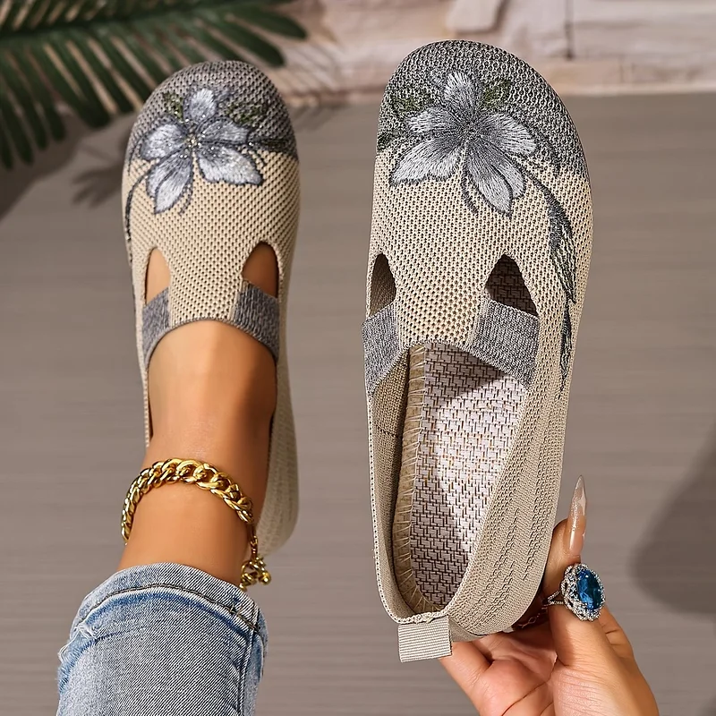 Martine – Atmungsaktive Strick Schuhe Mit Blumenstickerei