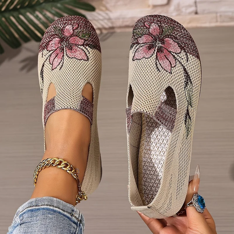 Martine – Atmungsaktive Strick Schuhe Mit Blumenstickerei