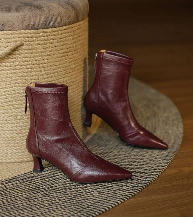 Sanduni - Leder Stiefelette Mit Mittlerem Absatz