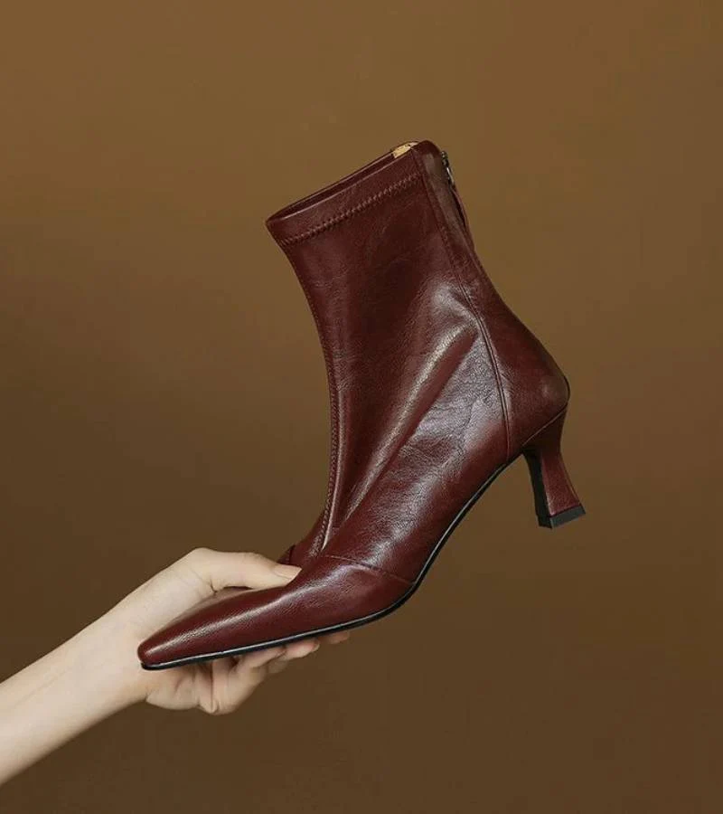 Sanduni - Leder Stiefelette Mit Mittlerem Absatz