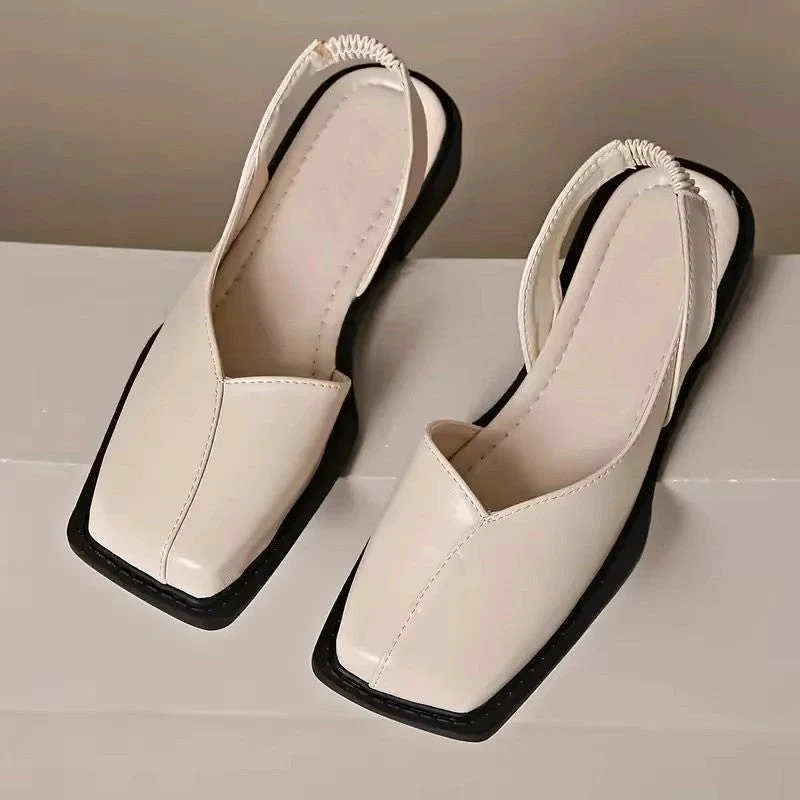 Flache Damenschuhe mit eckiger Spitze und Fersenriemen | Veganes Leder