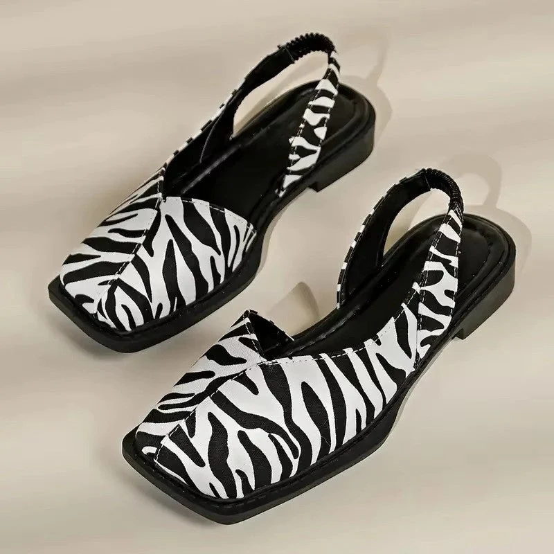 Flache Damenschuhe mit eckiger Spitze und Fersenriemen | Veganes Leder