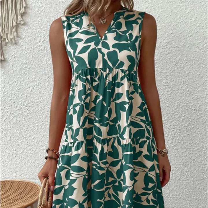 Damenkleid in A-Linie mit Blumenmuster und V-Ausschnitt
