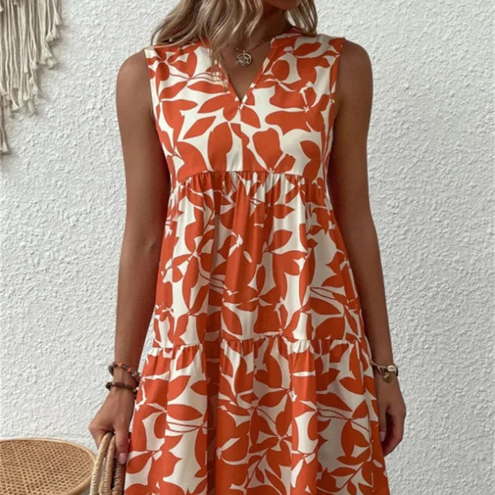 Damenkleid in A-Linie mit Blumenmuster und V-Ausschnitt