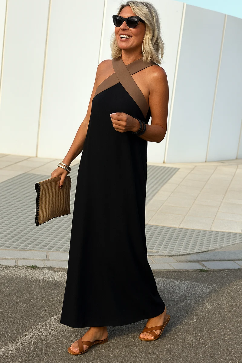 Ärmelloses Maxikleid für Damen mit gekreuztem Rücken