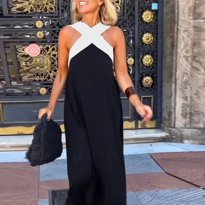 Ärmelloses Maxikleid für Damen mit gekreuztem Rücken