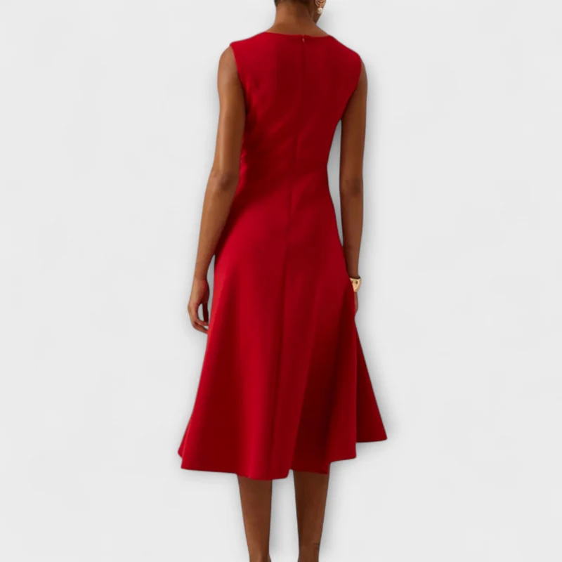 Ärmelloses Midikleid für Damen mit drapiertem, asymmetrischem Saum