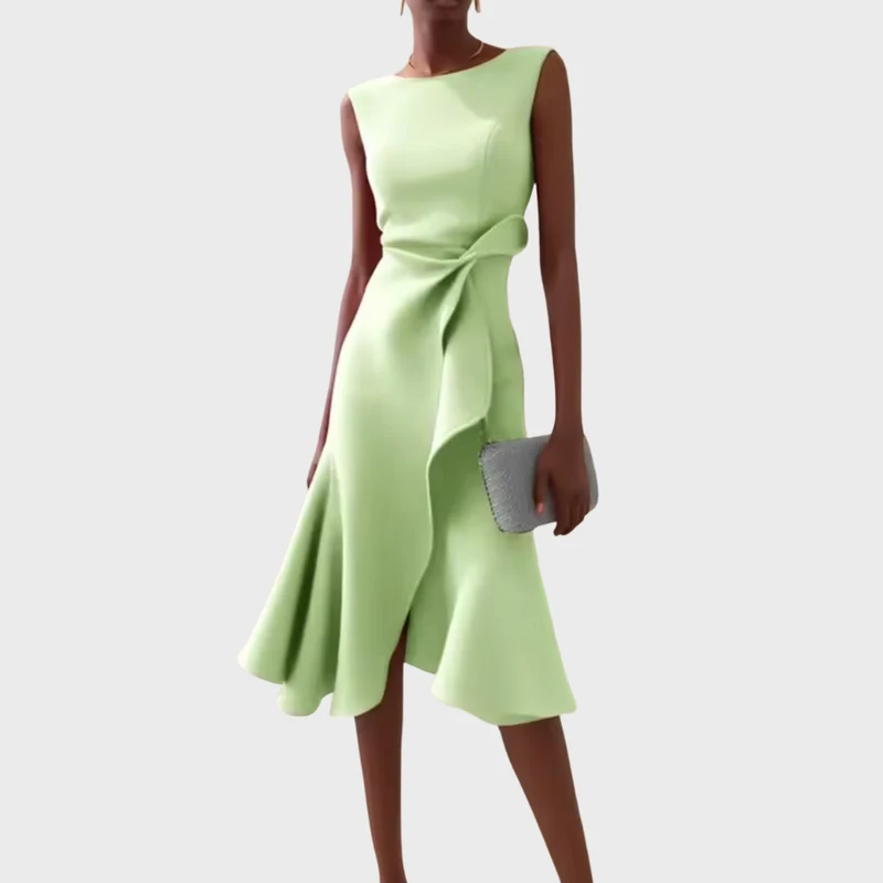 Ärmelloses Midikleid für Damen mit drapiertem, asymmetrischem Saum