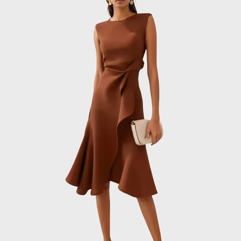 Ärmelloses Midikleid für Damen mit drapiertem, asymmetrischem Saum
