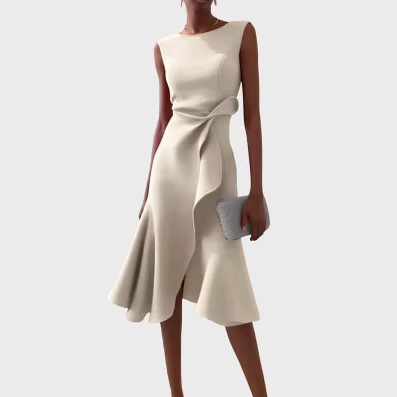 Ärmelloses Midikleid für Damen mit drapiertem, asymmetrischem Saum