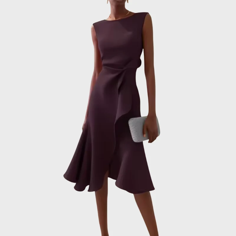Ärmelloses Midikleid für Damen mit drapiertem, asymmetrischem Saum