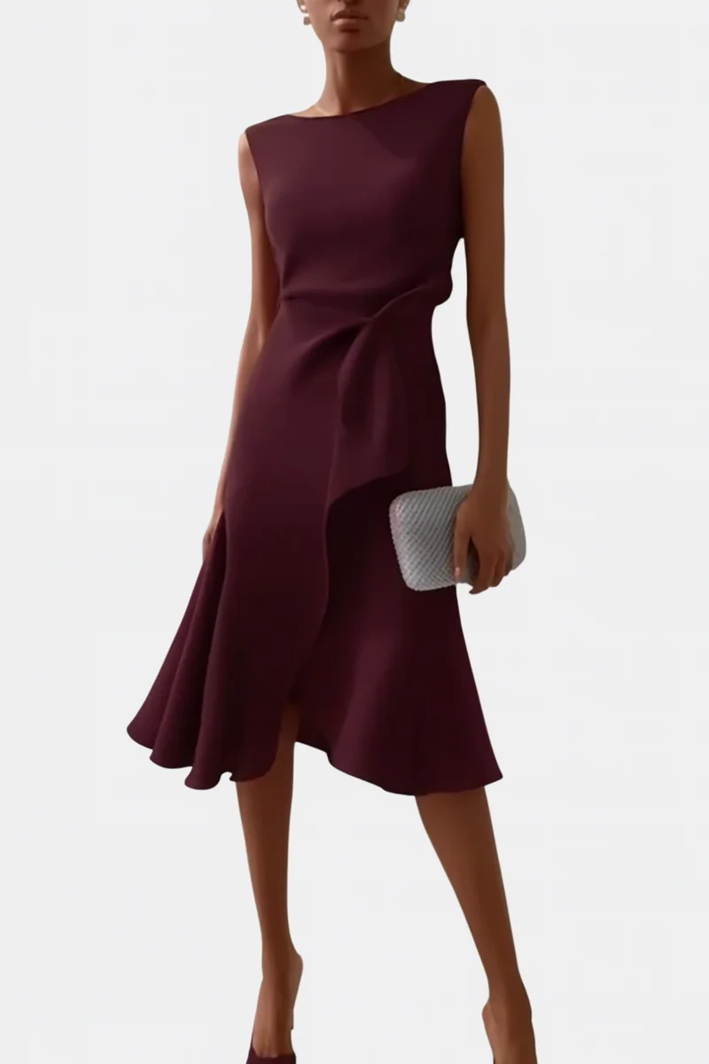 Ärmelloses Midikleid für Damen mit drapiertem, asymmetrischem Saum