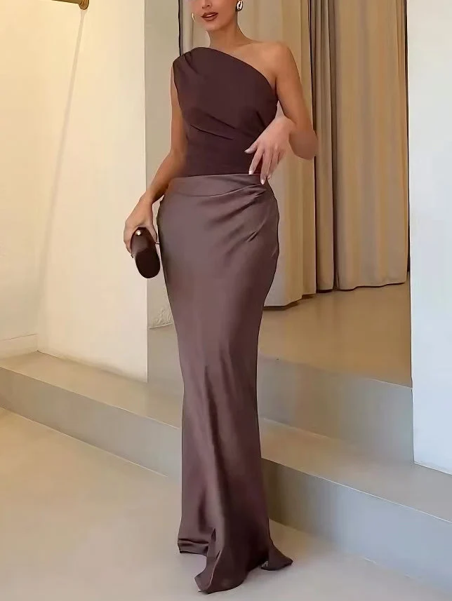 Ein-Schulter-Maxikleid mit Falten für Damen
