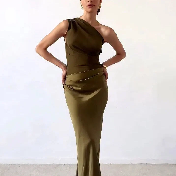 Ein-Schulter-Maxikleid mit Falten für Damen