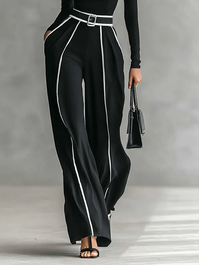 Set aus Damen-Rollkragenpullover und Hose mit weitem Bein