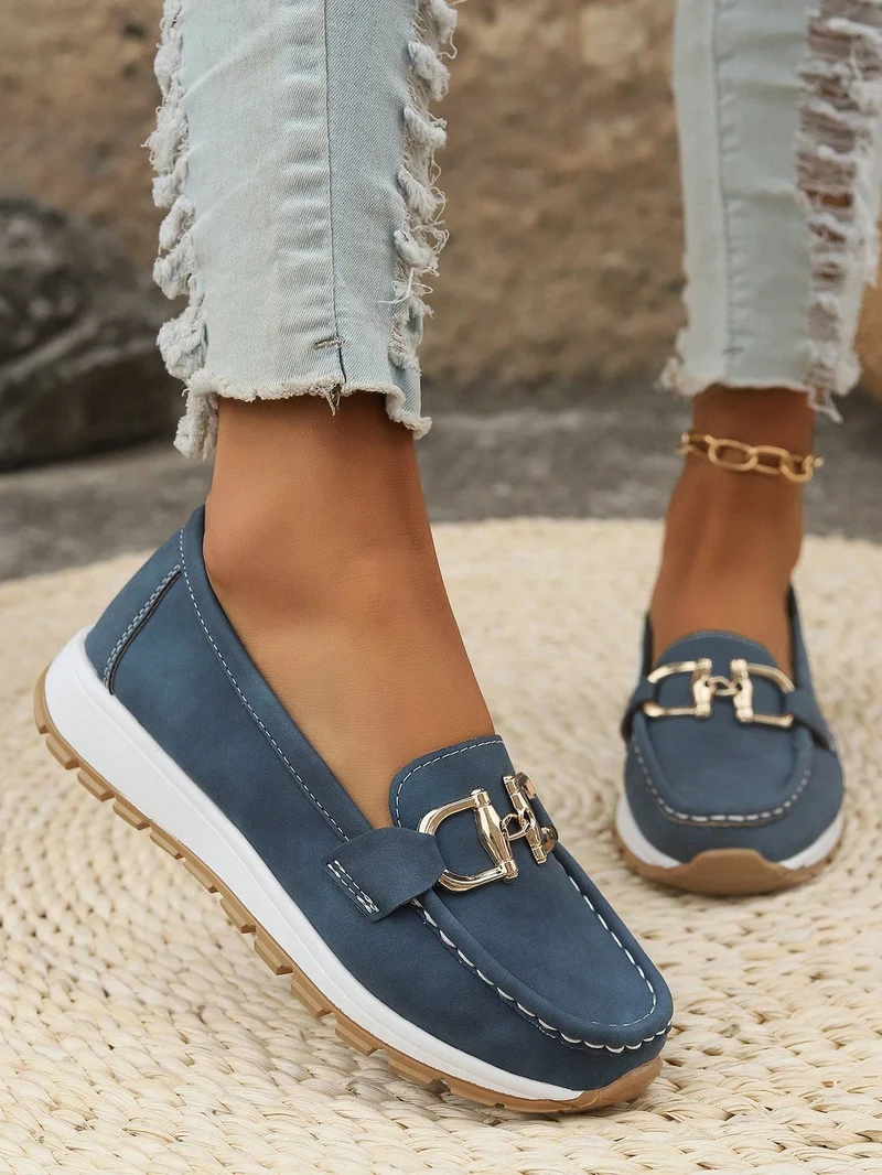 Flache Damen-Loafer mit Schnallen | Rutschfeste Sohle