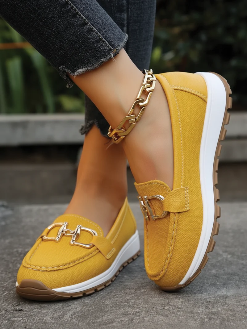 Flache Damen-Loafer mit Schnallen | Rutschfeste Sohle
