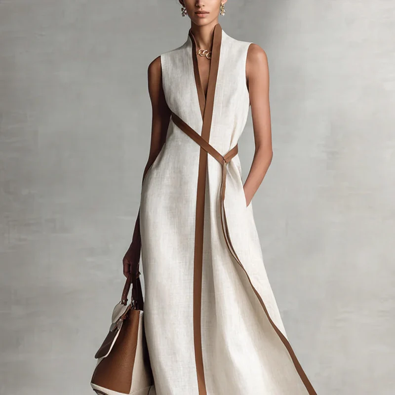 Ärmelloses Baumwoll-Leinen-Kleid für Damen