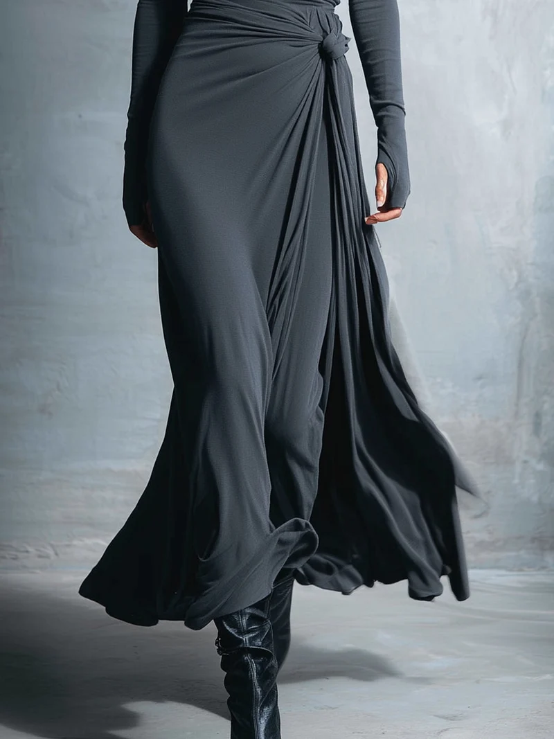 Damen-Maxikleid im Wickelstil, gestrickt, mit Knopf
