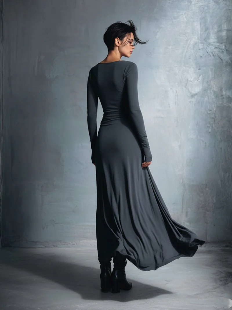 Damen-Maxikleid im Wickelstil, gestrickt, mit Knopf