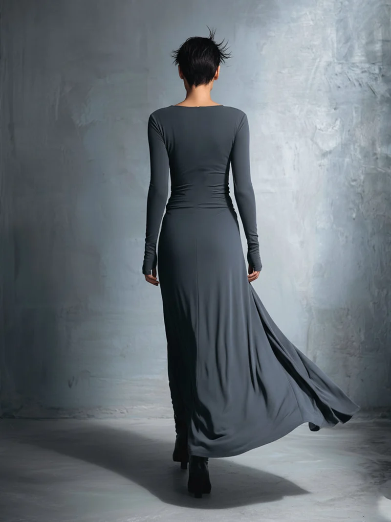Damen-Maxikleid im Wickelstil, gestrickt, mit Knopf