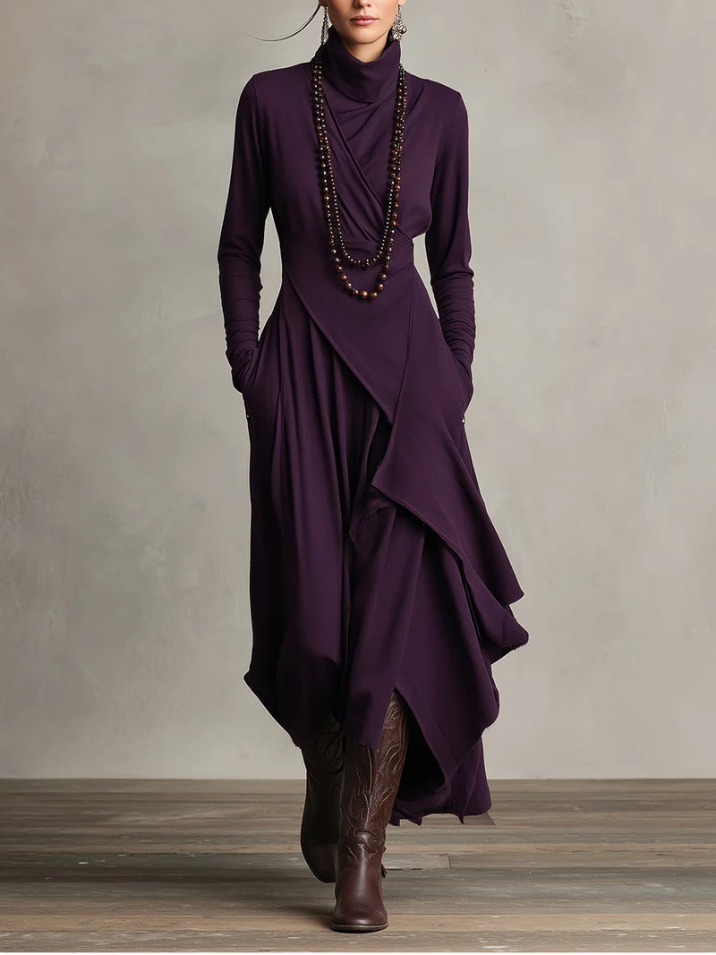 Damen-Boho-Maxikleid, asymmetrisch