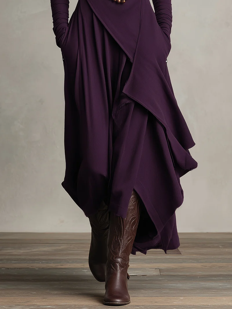 Damen-Boho-Maxikleid, asymmetrisch