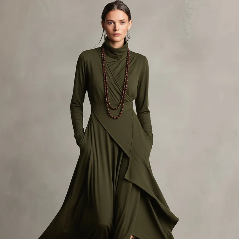 Damen-Boho-Maxikleid, asymmetrisch