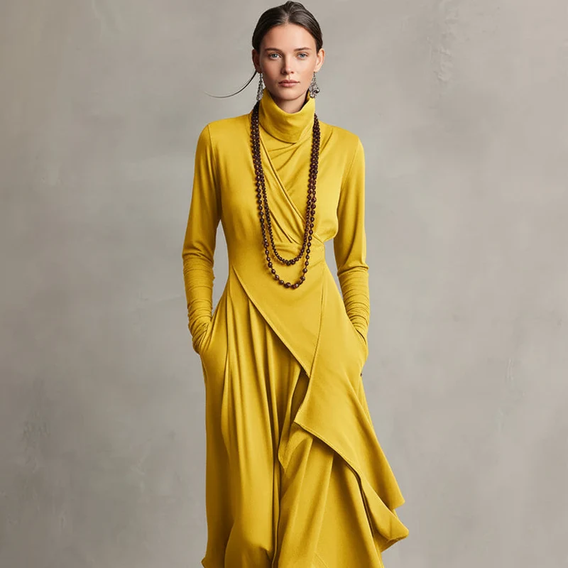 Damen-Boho-Maxikleid, asymmetrisch