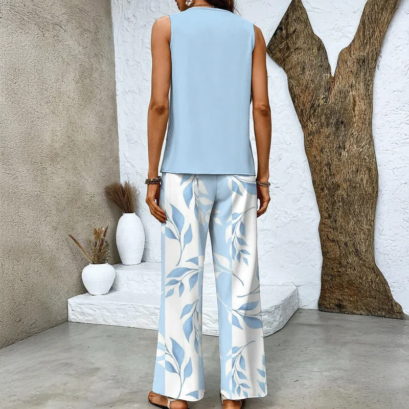Zweiteiliges Sommer-Set für Damen | Hose mit weitem Bein